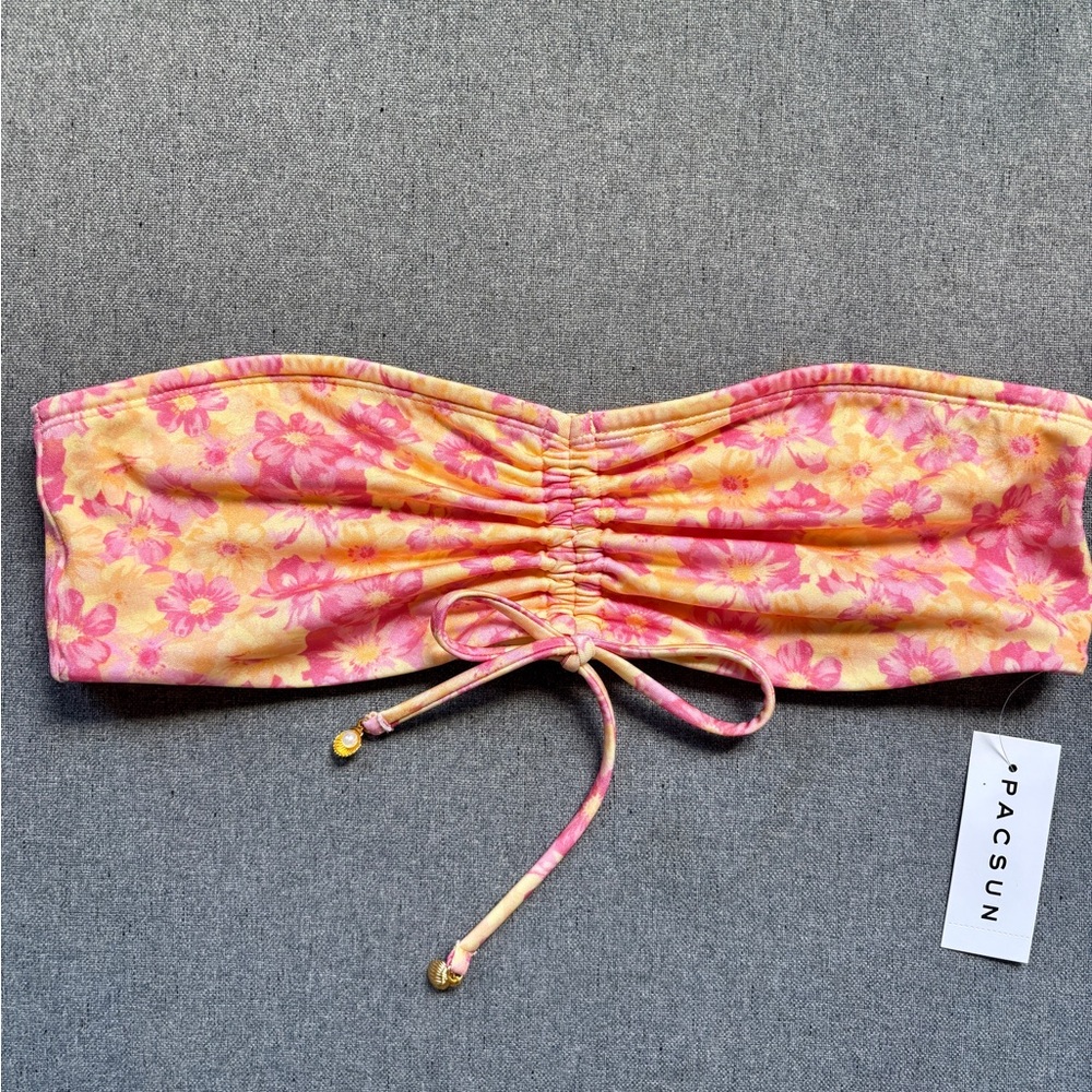 Pacsun Floral Cleo Shine Cinched Bandeau Bikini Top